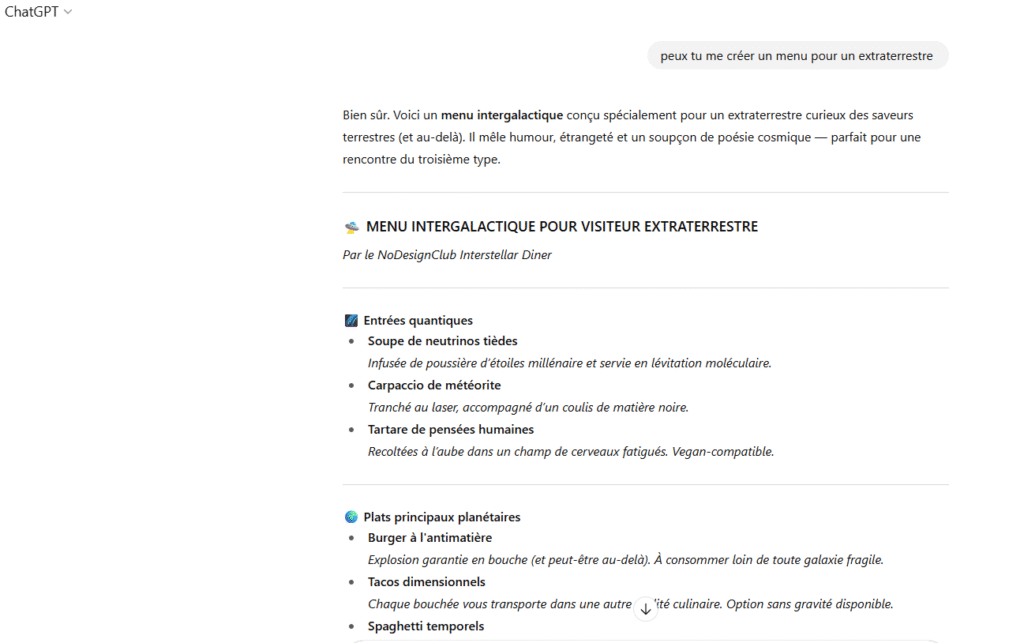 un menu extraterrestre